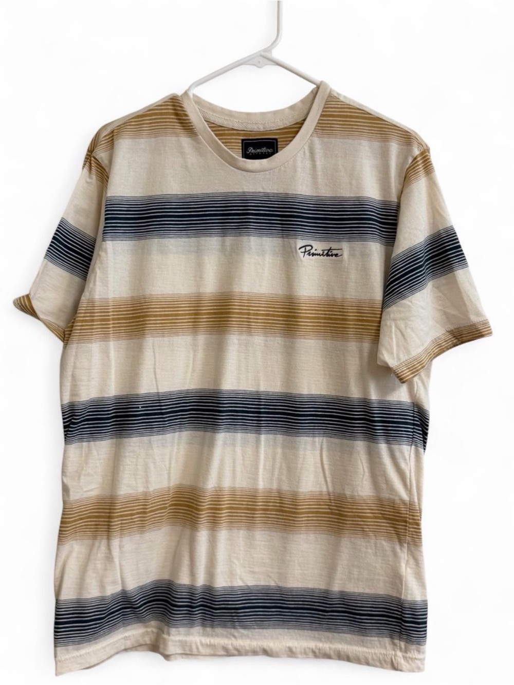 Primitive Men's Cream Tee with Navy and Tan Stripes
